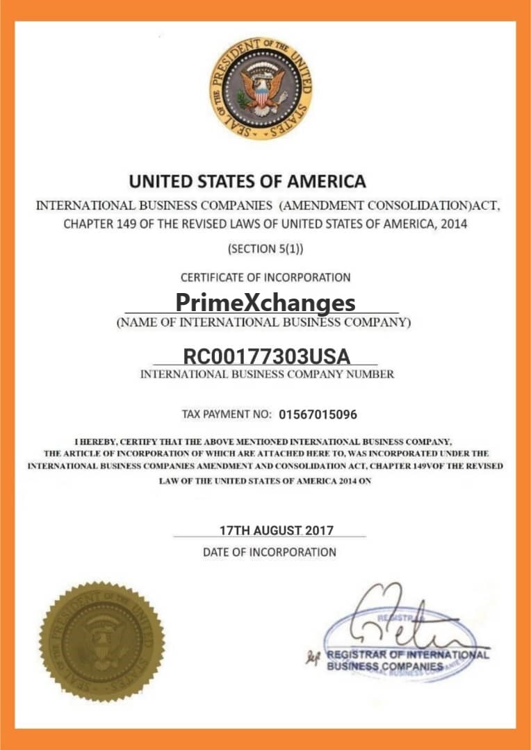 PrimeXchanges Certificate